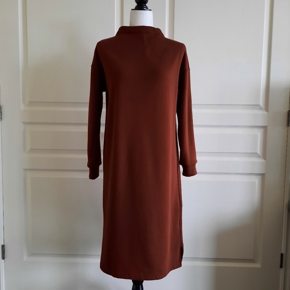 Uniqlo Rust Fleece Long Dress Size Small - Picture 2 of 8